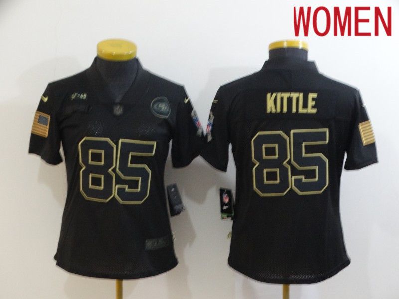 Women San Francisco 49ers #85 Kittle Black Retro Gold Lettering 2020 Nike NFL Jersey->kansas city chiefs->NFL Jersey